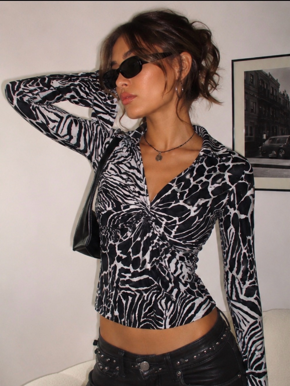 Vintage Y2K Cache Black & White Animal Print Going Out Top Size S Excellent Cond